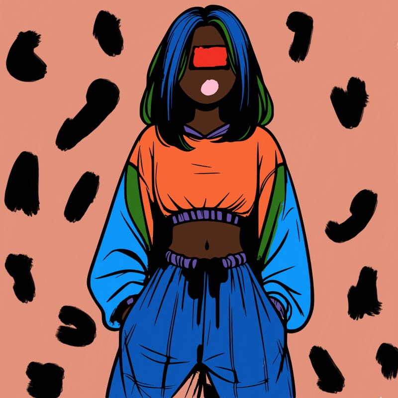 realistic girl faceless with baggy pants and a crop top