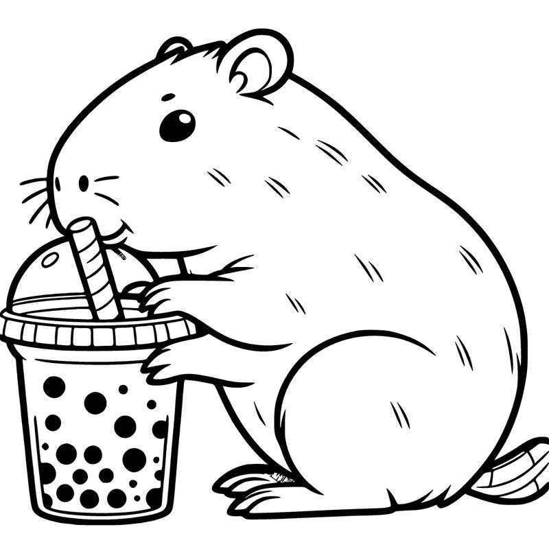 capybara drinking boba