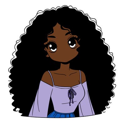 a black anime girl with long afro hair