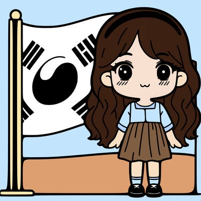 south korean flag with a girl
