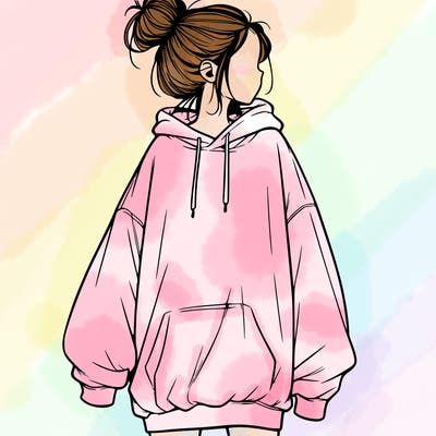 realistic girl with a oversized sweatshirt on and a bun