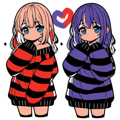 anime girl in a striped oversized sweater