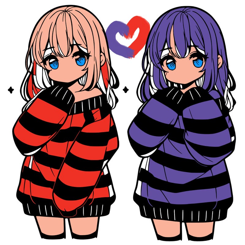 anime girl in a striped oversized sweater
