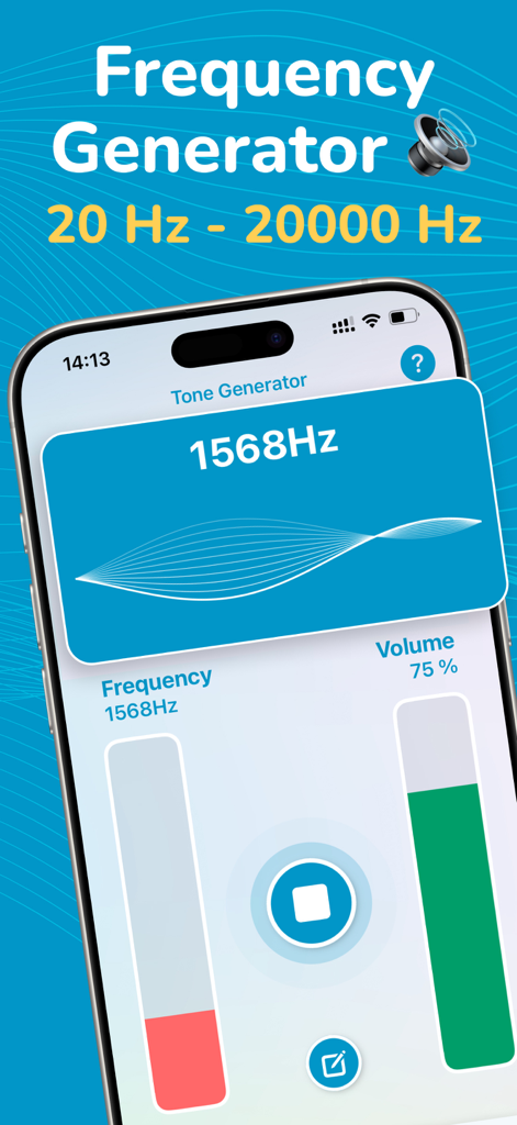 Mobile app interface for Hz Frequency Generator displaying a 1568Hz tone