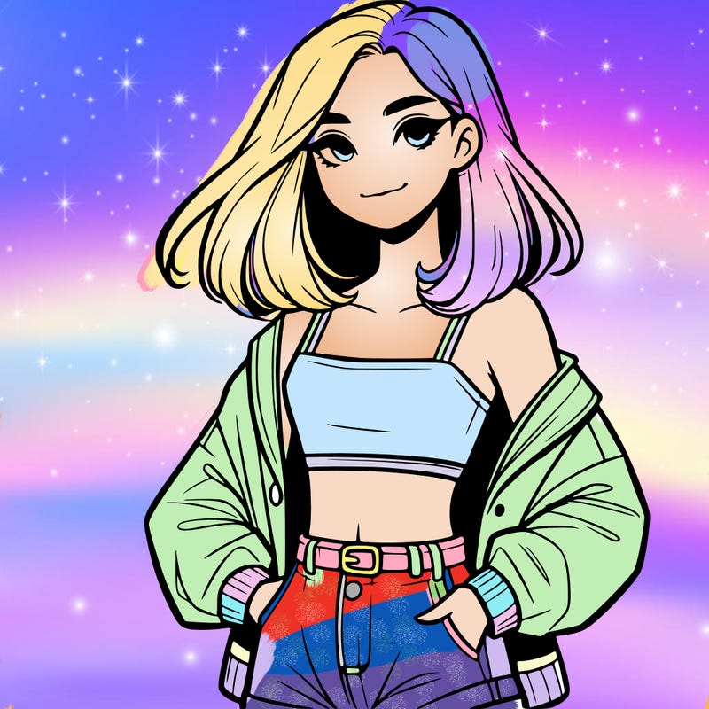 a realistic girl with a crop top and short shorts in an open jacket