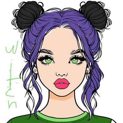 realistic girl with two buns in hair and lips