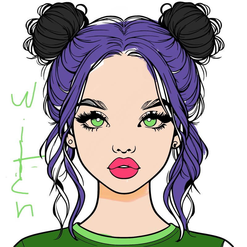 realistic girl with two buns in hair and lips