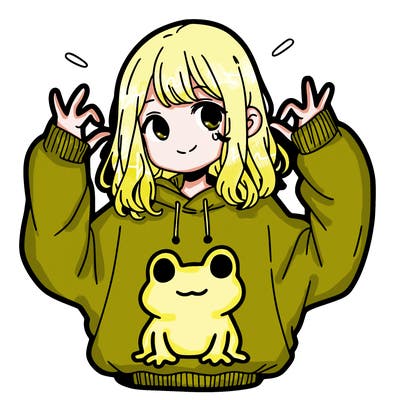 girl wearing frogging sweatshirt