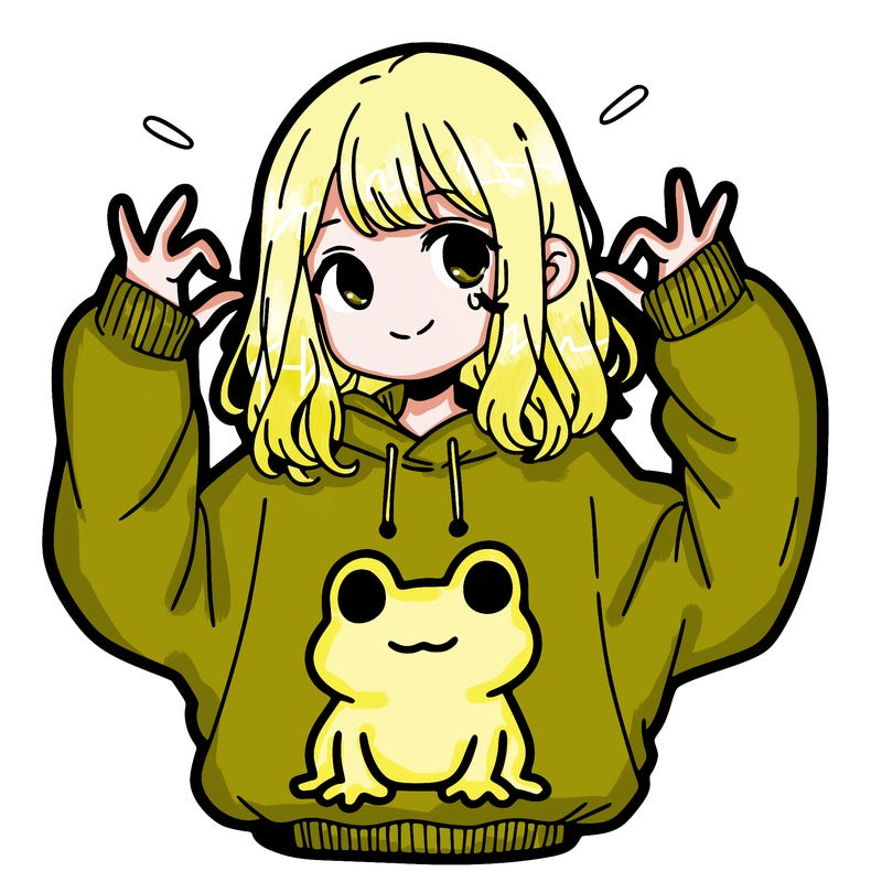 girl wearing frogging sweatshirt