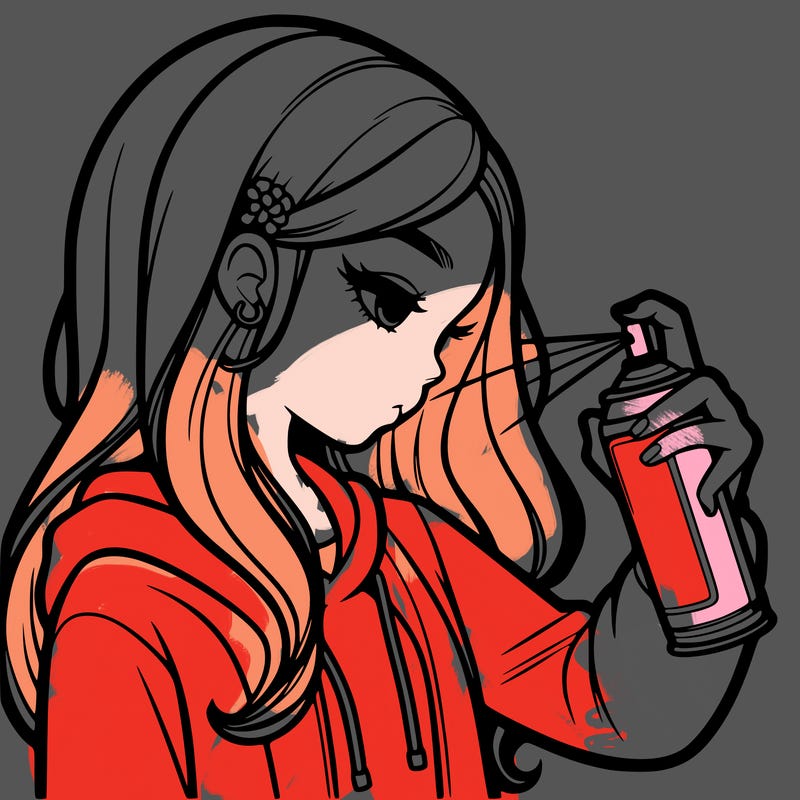 a realistic girl spray painting