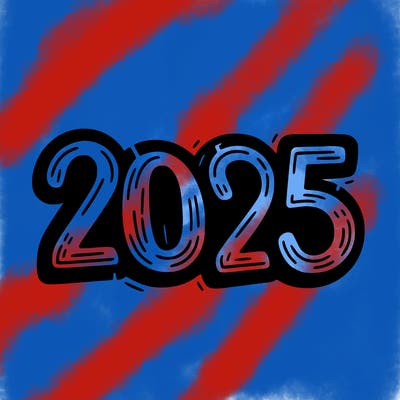 one line scrawled numbers sketch design “2025”