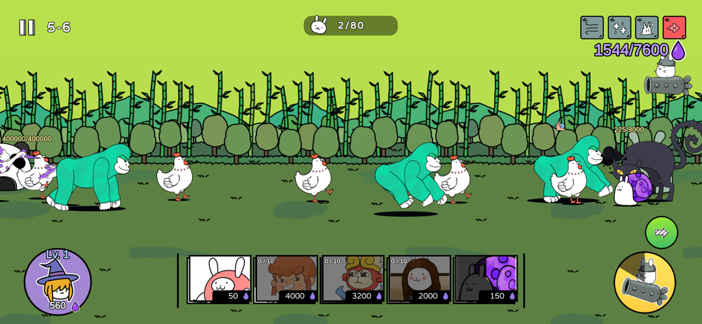 Battle Bunny:Tower Defense War - Cena de batalha de defesa de torre em estilo doodle com animais de desenho animado e unidades de coelhos