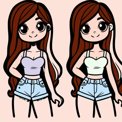 girl with shorts a tank top and long hair