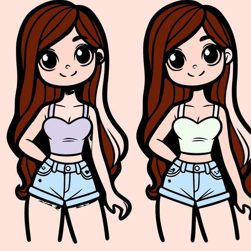 girl with shorts a tank top and long hair