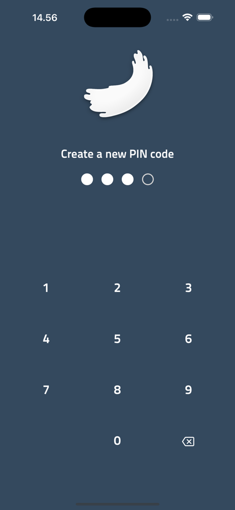 CM Events - CM Events app PIN code creation screen with numeric keypad