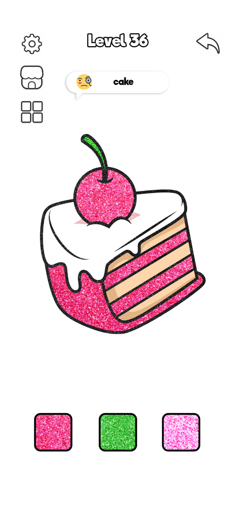 ASMR Coloring Book: Paint Game - A pink glittery cake being colored in the ASMR Coloring Book mobile game interface