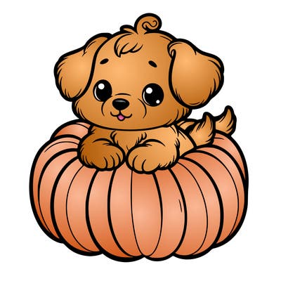 cute little puppy in a pumpkin