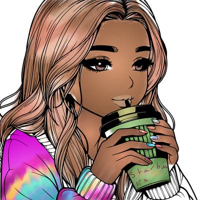 realistic girl drinking coffee