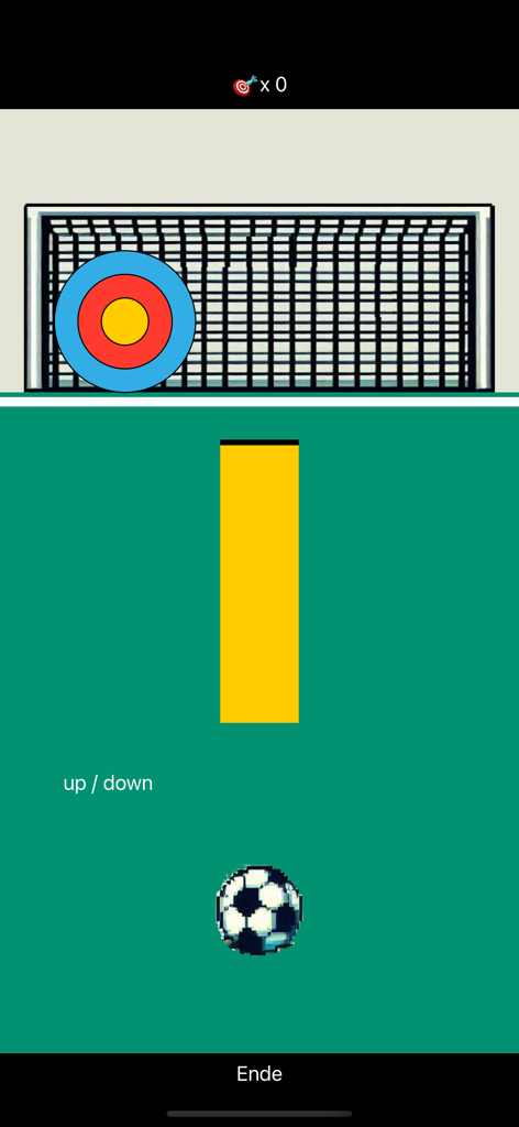 Football Goal Keeper Fantastic - A pixelated soccer ball in front of a goal with a target bullseye for penalty shootout practice