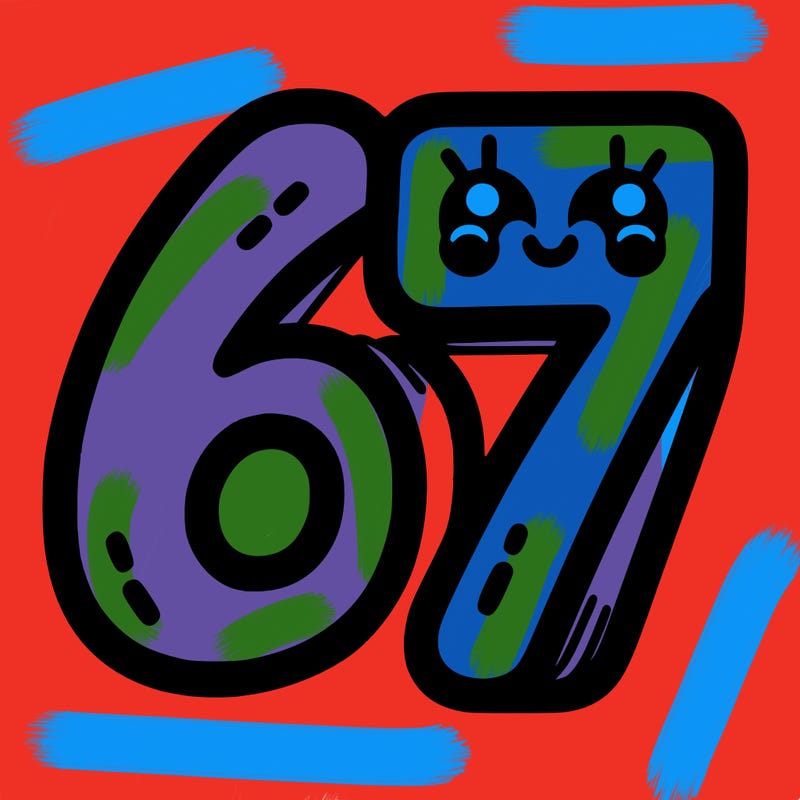 the numbers 67