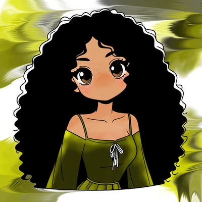 a black anime girl with long afro hair