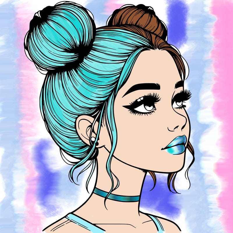 realistic girl with buns on the top of her head