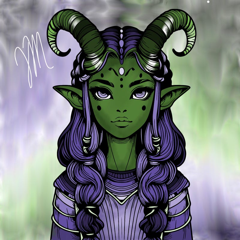 realistic alien girl with horns
