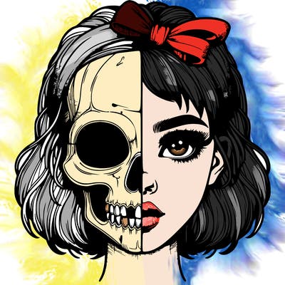 realistic girl with half skull mask