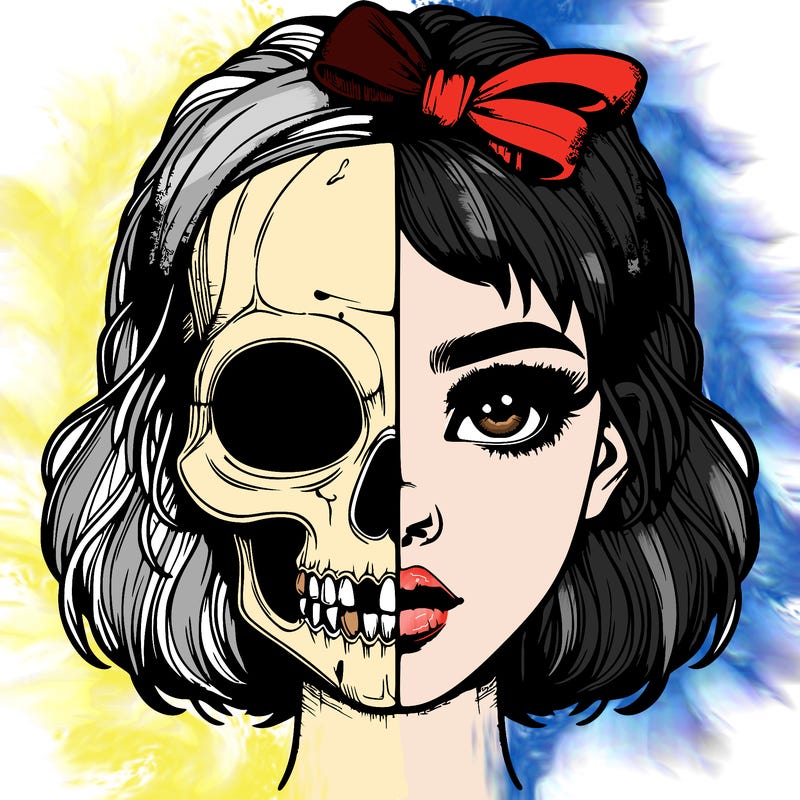realistic girl with half skull mask