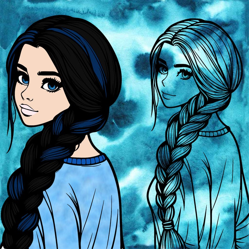 realistic girl with long braid over shoulder