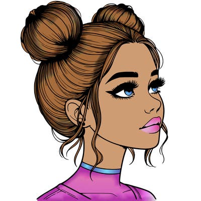 realistic girl with buns on the top of her head
