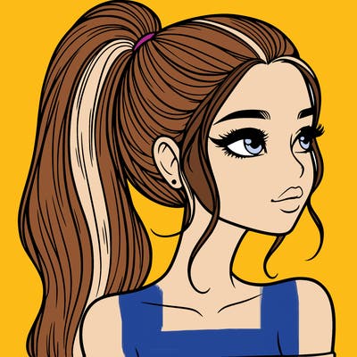 a beautiful and realistic girl with a high pony tail