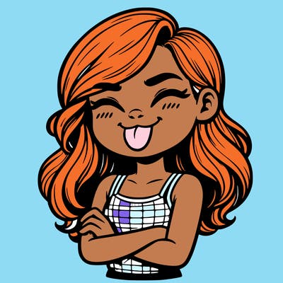 realistic girl crossing her arms and wearing a tank top with her tongue held out she has long hair