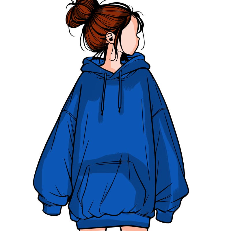 realistic girl with a oversized sweatshirt on and a bun