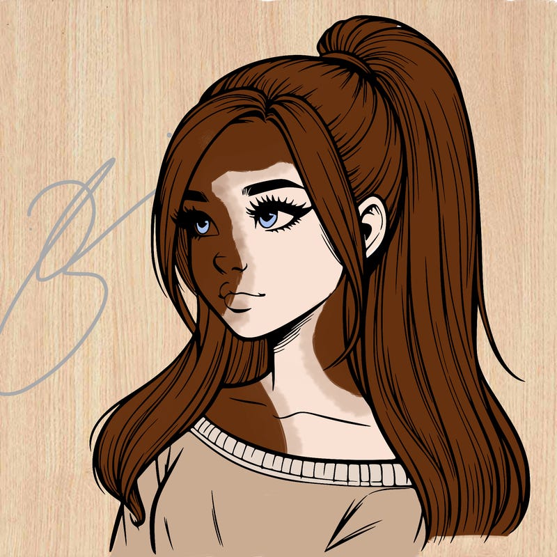 realistic girl with a high ponytail