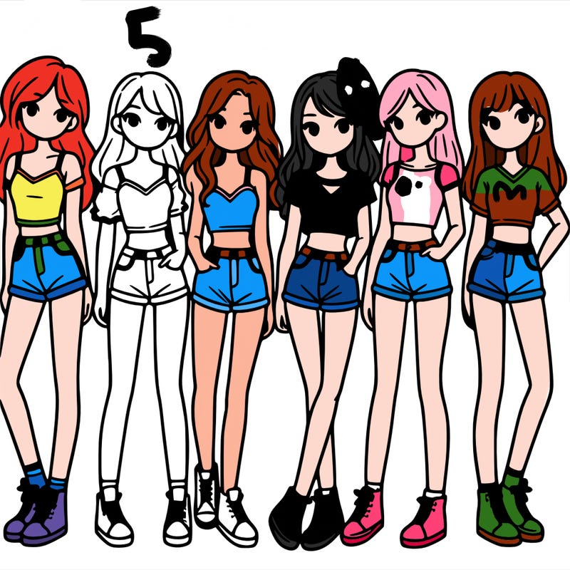 a group of girls wearing crop tops and shorts