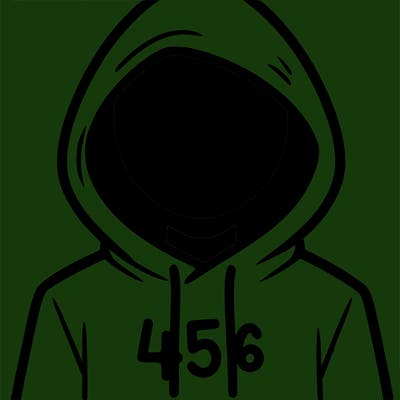 a person with non face waering a hoodie with a 456 symbol