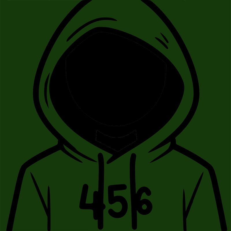 a person with non face waering a hoodie with a 456 symbol
