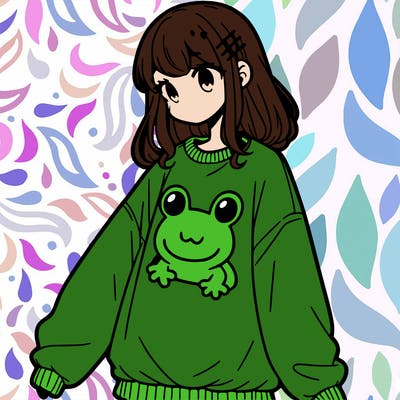 girl wearing frogging sweatshirt