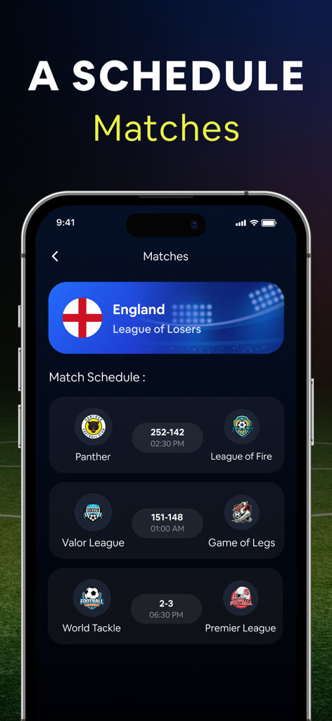 Live Football TV : HD TV Score - Mobile app screen showing a list of football matches with teams and live scores.
