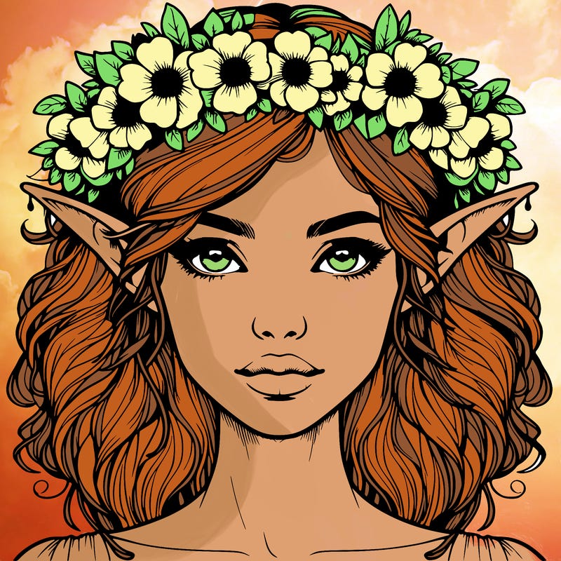 realistic female elf with flower crown