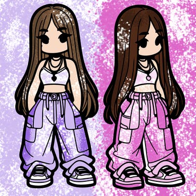 girl in baggy pants crop top and long hair