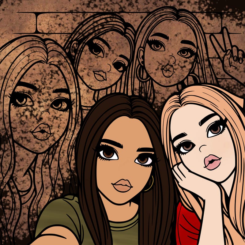 group of teen girls friends y2k up close in a selfie