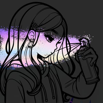 a realistic girl spray painting