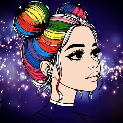 realistic girl with buns on the top of her head