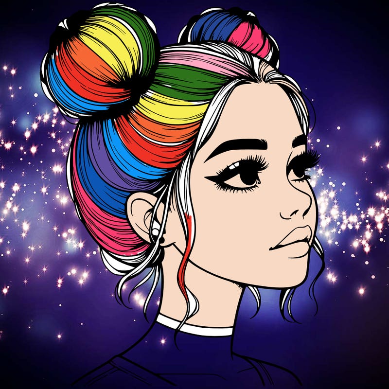 realistic girl with buns on the top of her head