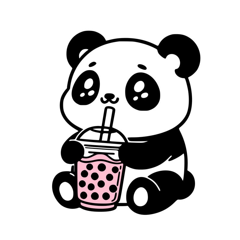 panda drinking boba