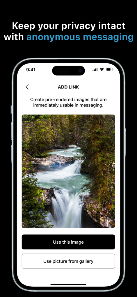 Interface for anonymous messaging with options to use pre-rendered images for privacy