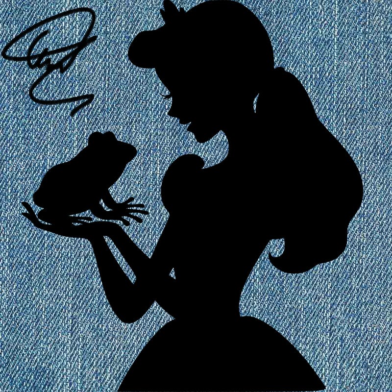 a shadow of a princess holding a frog realistic