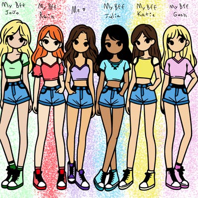 a group of girls wearing crop tops and shorts